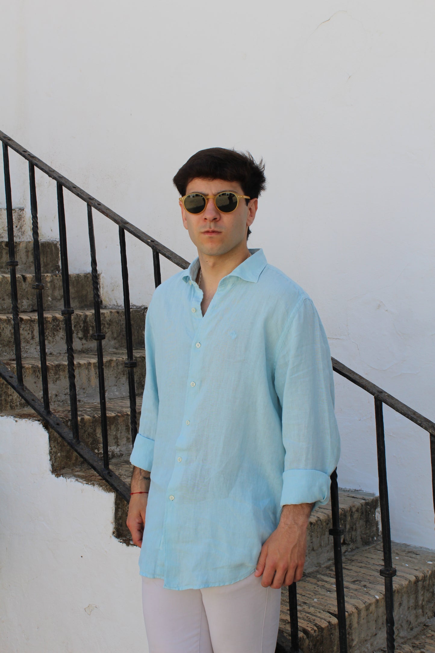CAMISA LINO AZUL TURQUESA
