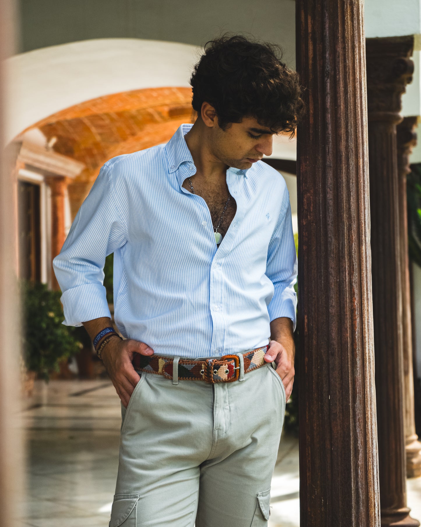 CAMISA OXFORD RAYAS CELESTE