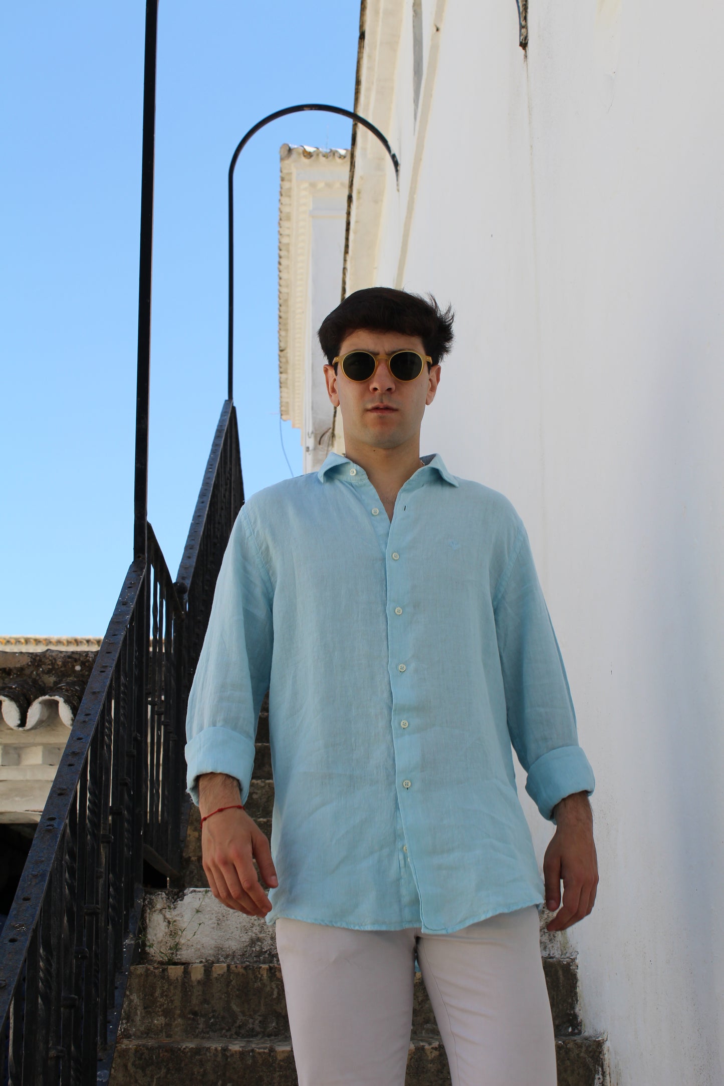 CAMISA LINO AZUL TURQUESA