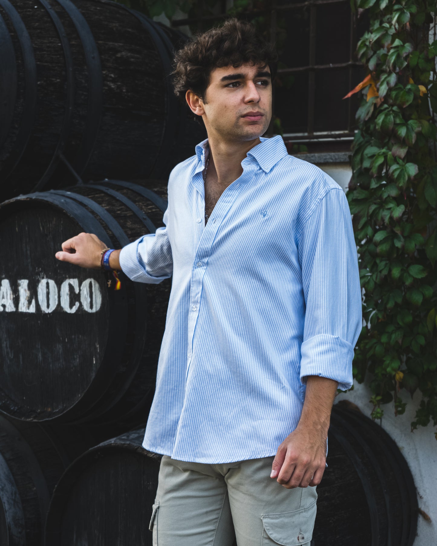 CAMISA OXFORD RAYAS CELESTE