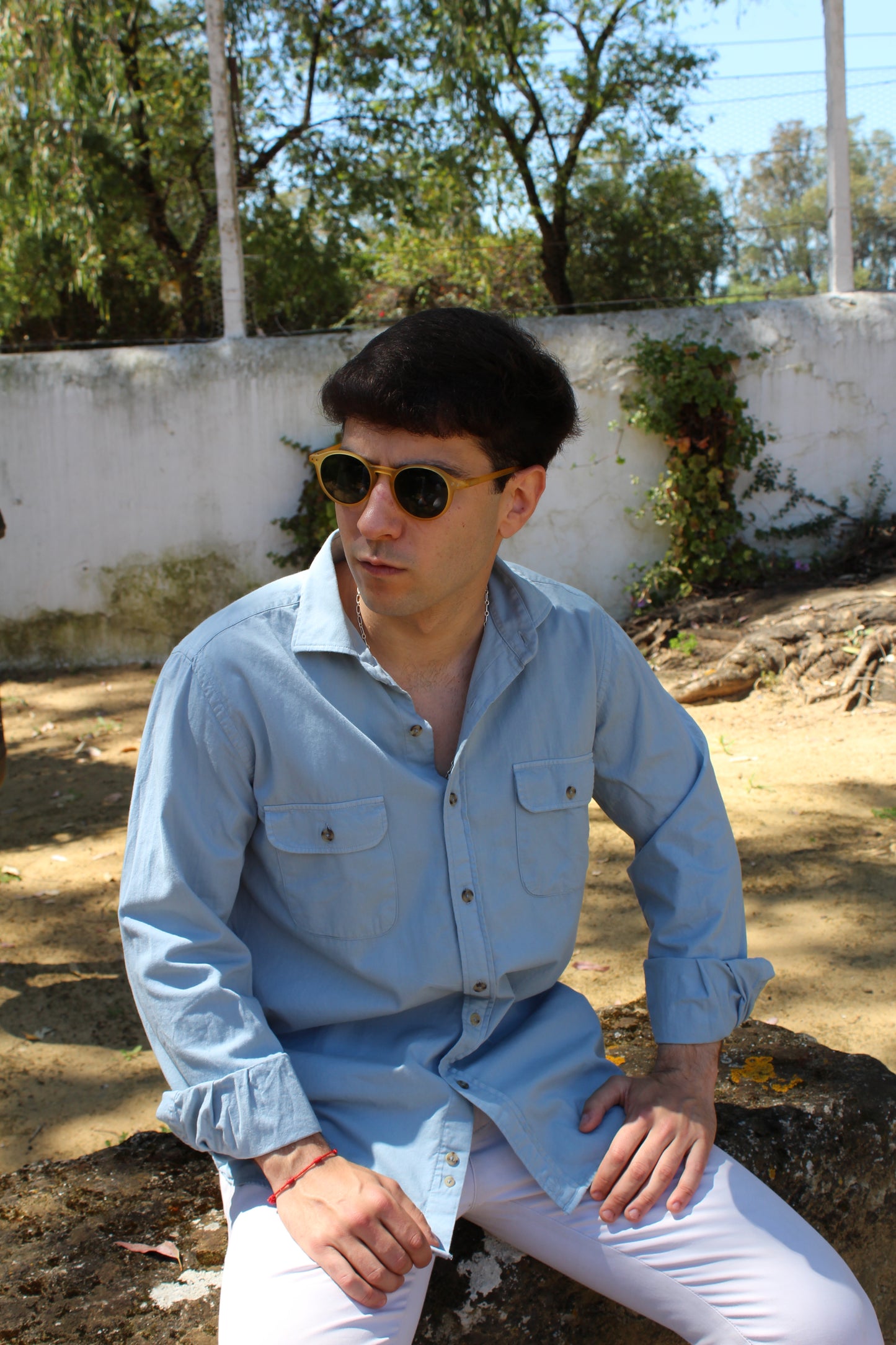 CAMISA DOS BOLSILLOS AZUL PETROLEO
