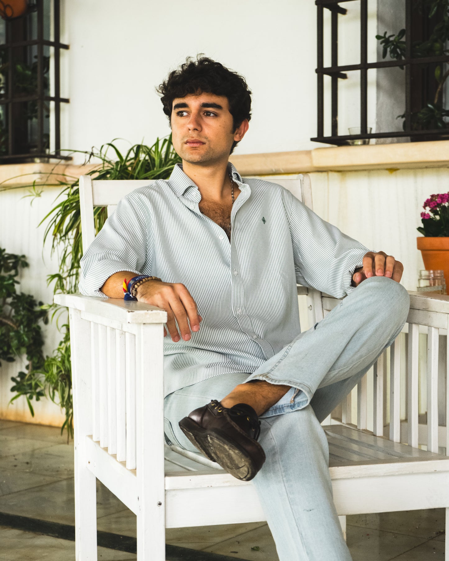 CAMISA OXFORD RAYAS VERDES