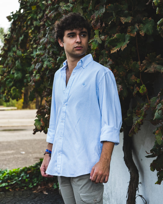 CAMISA  OXFORD RAYAS CELESTE