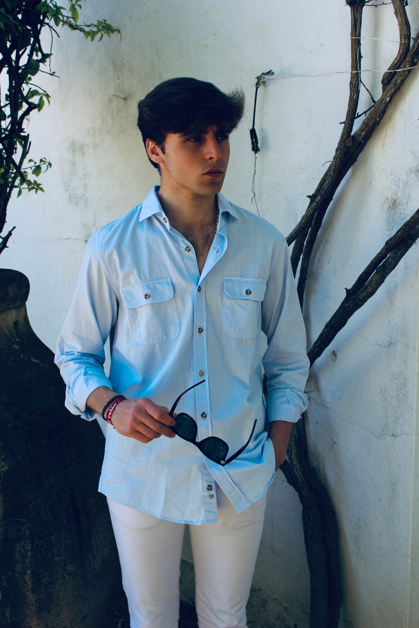 CAMISA DOS BOLSILLOS AZUL CELESTE