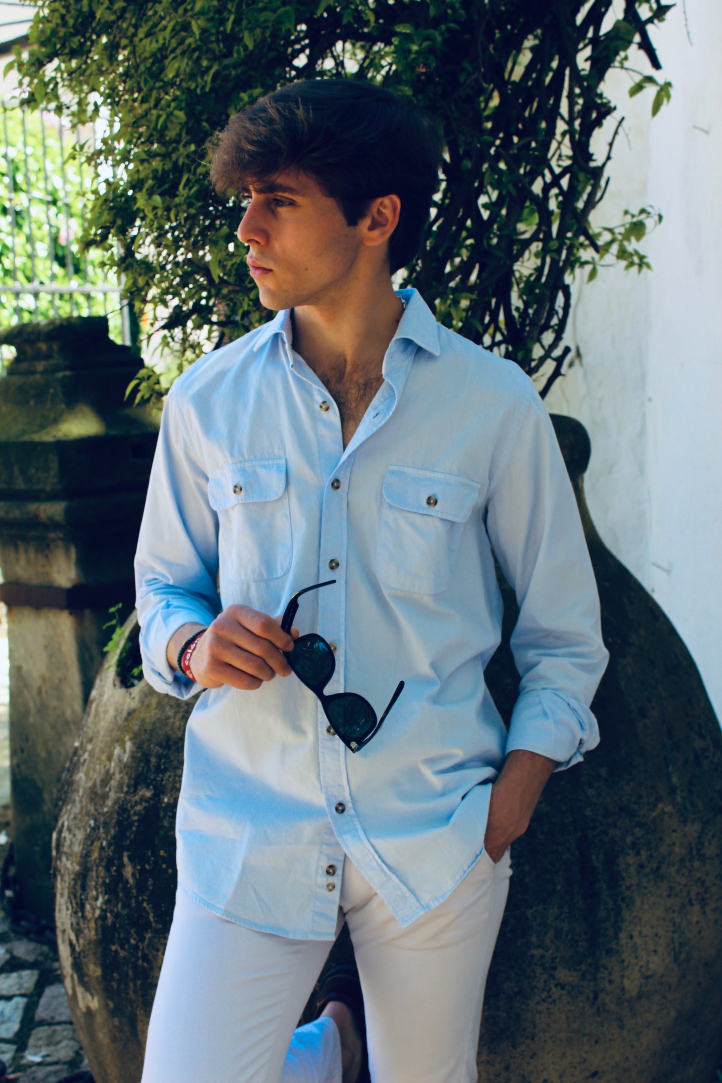 CAMISA DOS BOLSILLOS AZUL CELESTE