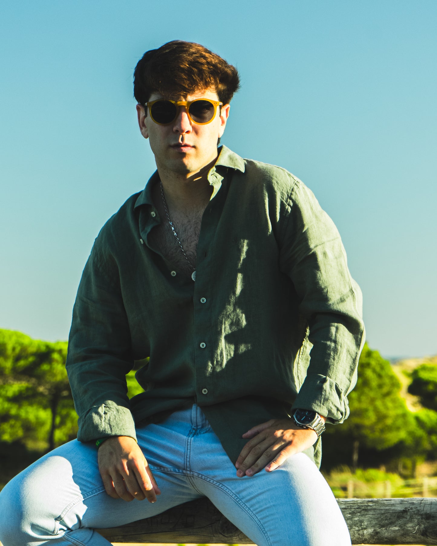 CAMISA LINO VERDE BOTELLA