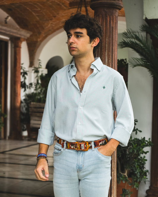 CAMISA OXFORD RAYAS VERDES