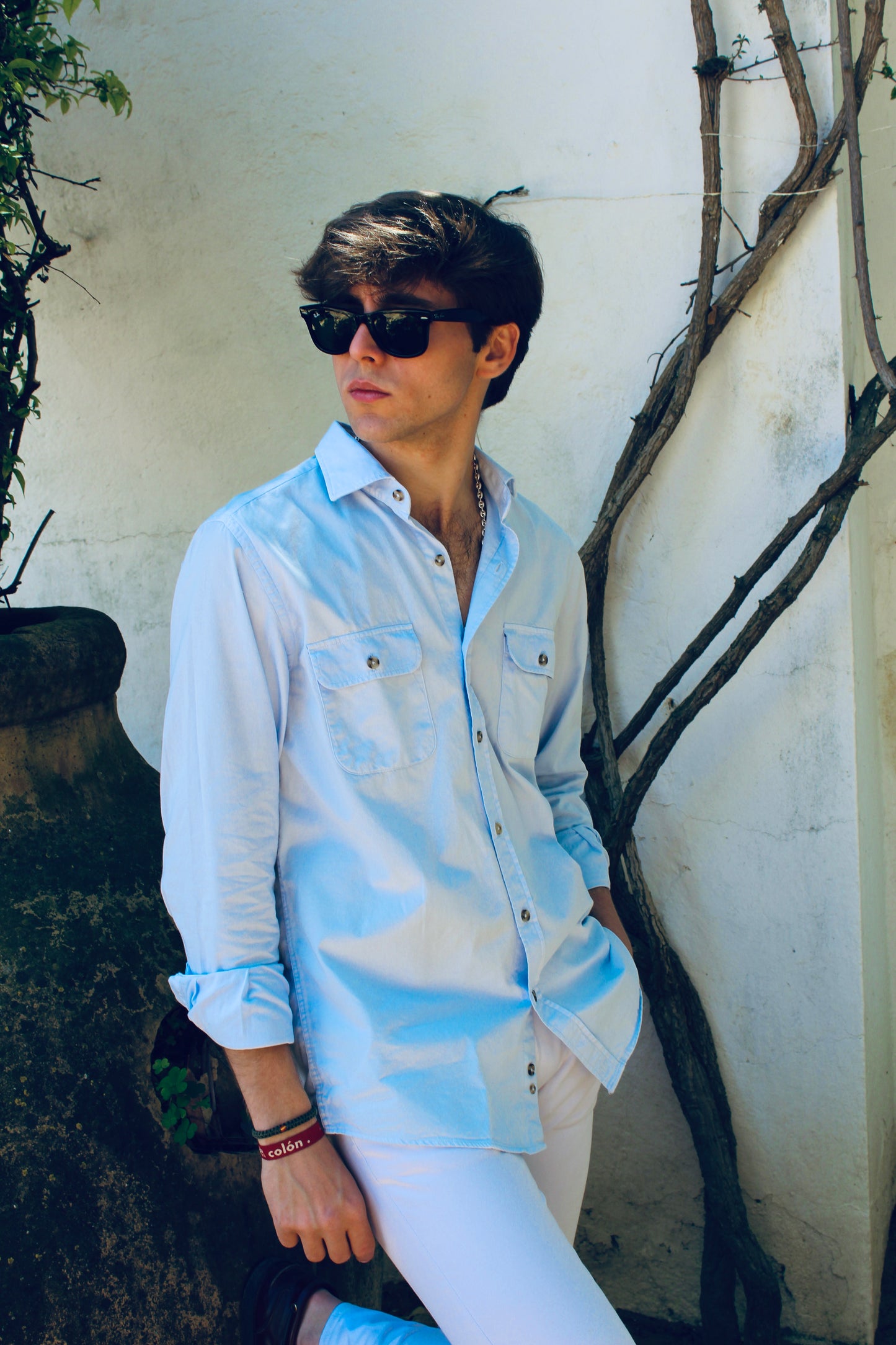 CAMISA DOS BOLSILLOS AZUL CELESTE