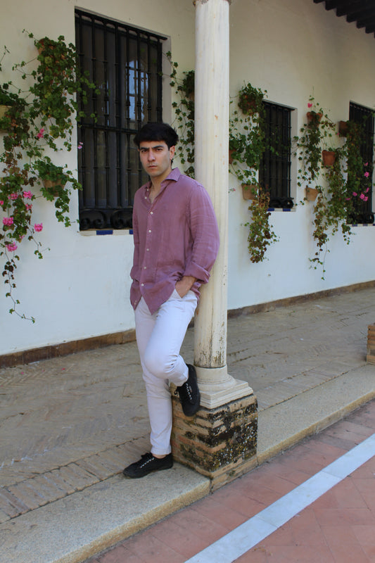 CAMISA LINO BURDEOS