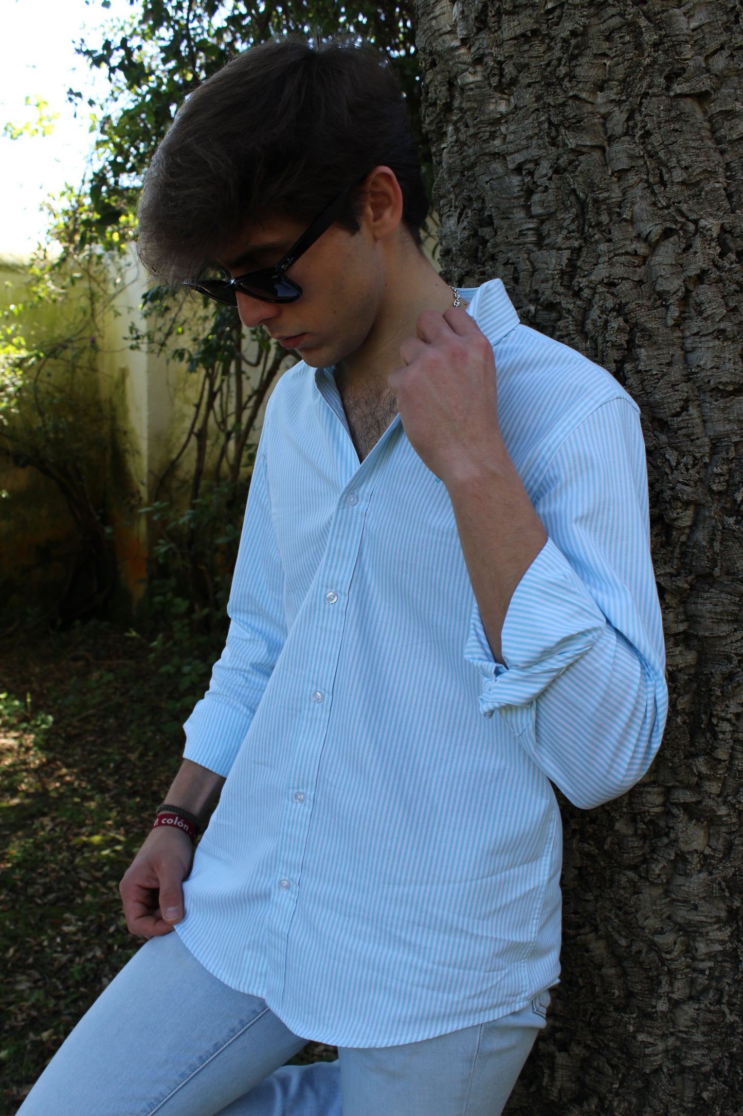 CAMISA SARGA RAYAS CELESTE