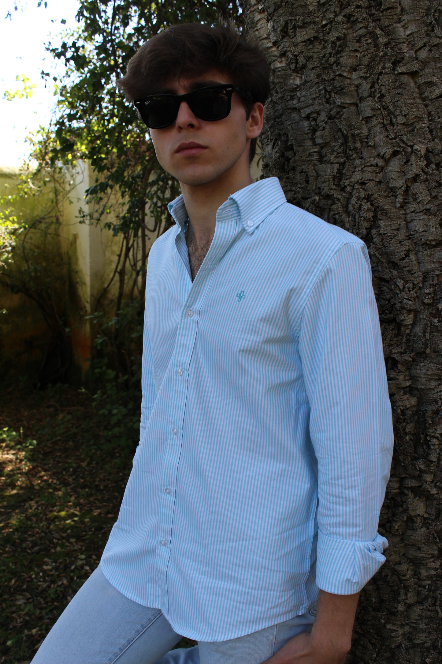 CAMISA SARGA RAYAS CELESTE