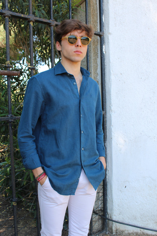 CAMISA LINO AZUL MARINO